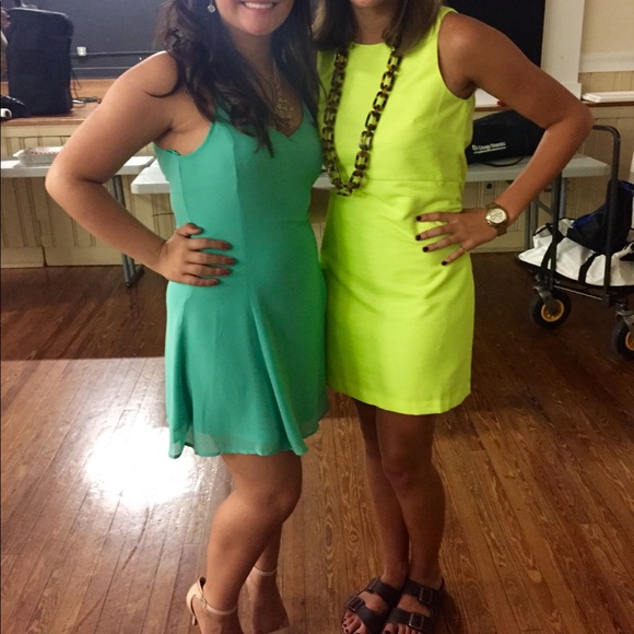 J. Crew shift dress in neon green with open back - Picture 4 of 5